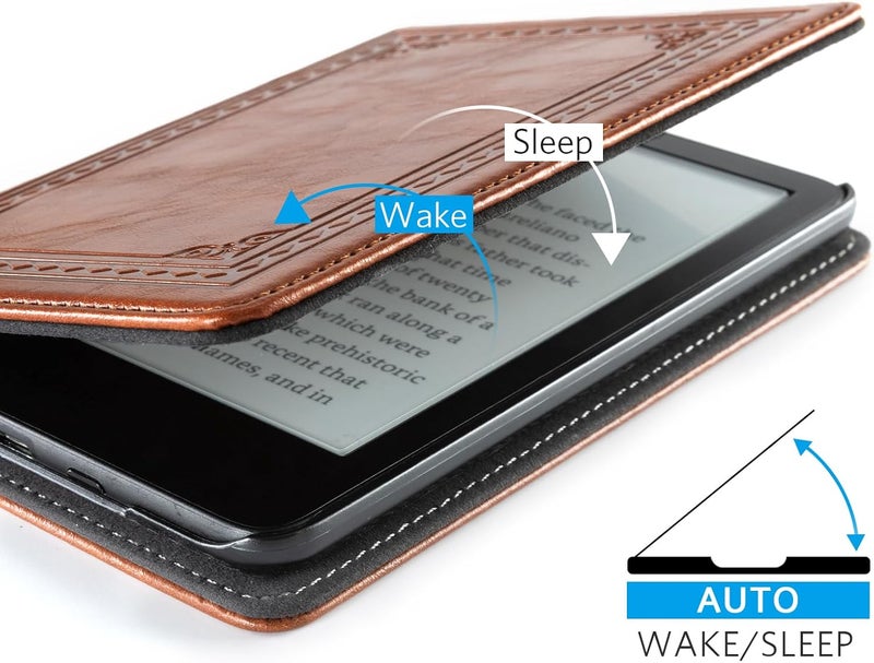 CoBak Case with Stand for 6 Inch Kindle 2024 and 2022 Releases (11th Generation)– PU Leather Smart Cover with Auto Sleep/Wake & Hand Strap, Premium Protective Case for Kindle Basic,Vintage Brown - Image 3